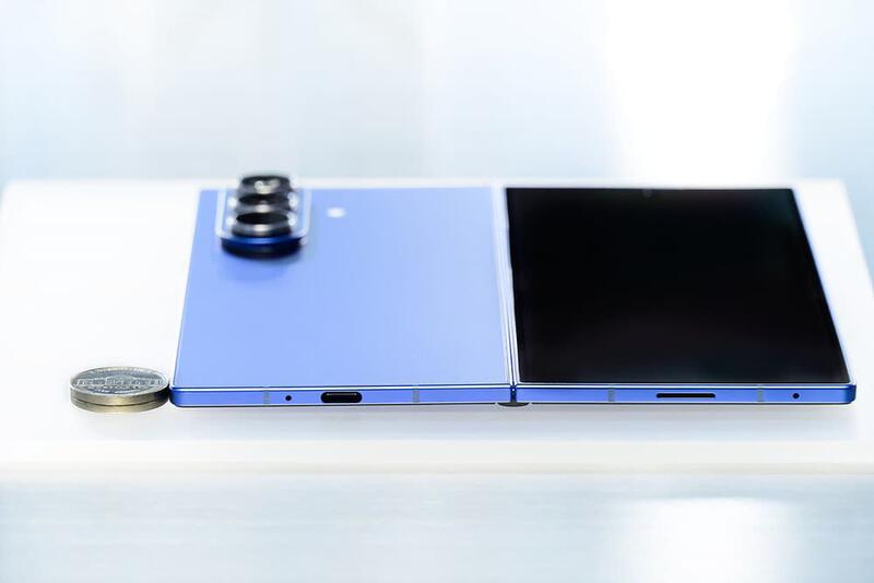 Samsung Galaxy Z Fold 7 fully unfolded showing its large internal screen and triple camera setup